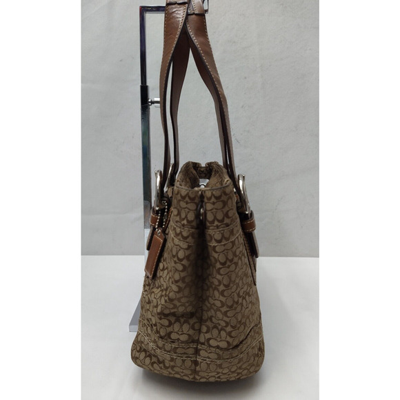 Coach Signature Brown Canvas Leather Trim Double Handle Zipper Tote Bag - Picture 4 of 16
